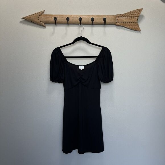 Blue Rein x Francesca’s | Black V-Neck Puff Sleeve Mini Dress Small NWT Soft - Picture 1 of 6